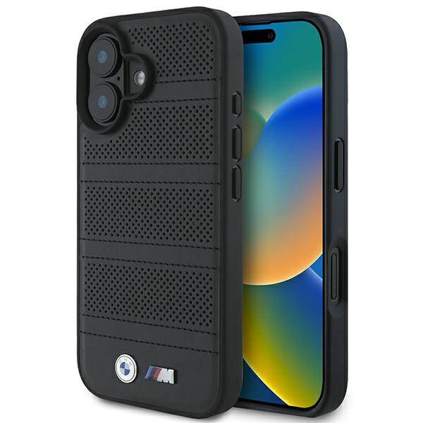 Etui BMW iPhone 16 6.1" czarny/black hardcase M Perforated And Stitched Line MagSafe