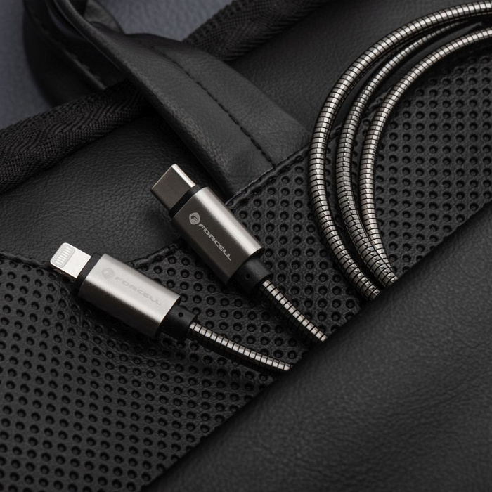 Kabel USB C do Lightning Forcell F-Energy PD 3A 27W Metal 2 m C238 srebrny