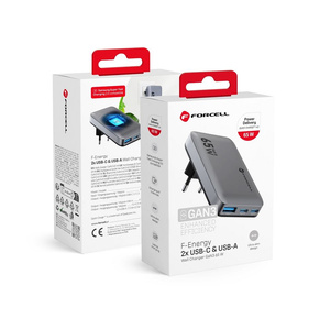 Ładowarka sieciowa do telefonu Forcell F-Energy Ultra Slim GaN III 2 x USB C + USB A QC4.0 PD 4A 65W VT-47 szara 0INT