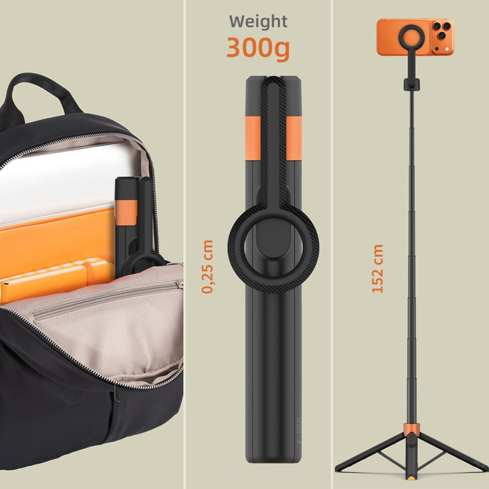 TECH-PROTECT L10S MAGSAFE BLUETOOTH SELFIE STICK TRIPOD BLACK/ORANGE