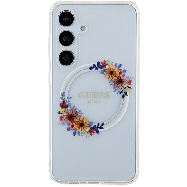 Etui Guess GUHMS24SHFWFCT S24 S921 przeźroczysty/transparent hardcase IML Flowers Wreath MagSafe Case