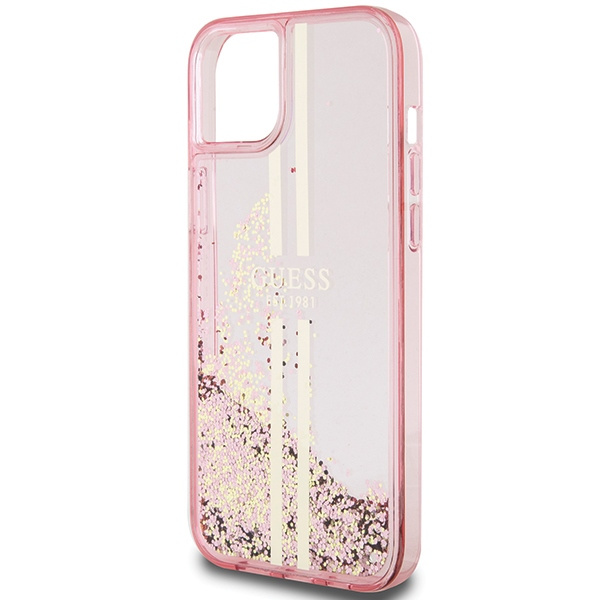 Etui Guess GUHCP15MLFCSEGP iPhone 15 Plus / 14 Plus 6.7" różowy/pink hardcase Liquid Glitter Gold Stripes Case