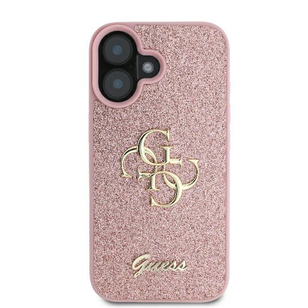 Etui Guess iPhone 16 6.1" różowy/pink hardcase Fixed Glitter Big 4G