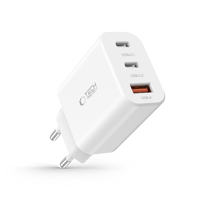 ŁADOWARKA TECH-PROTECT C30W 3-PORT NETWORK CHARGER PD30W/QC3.0 WHITE