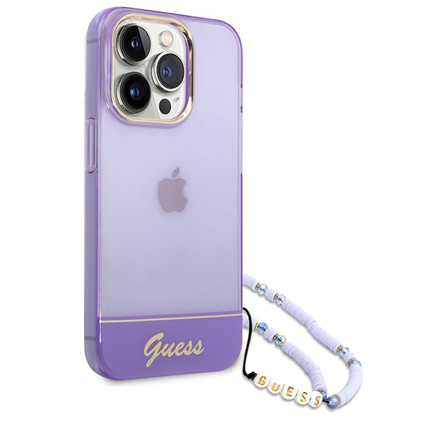 Etui GUESS Apple iPhone 14 Pro Max Translucent Pearl Strap Fioletowy Hardcase