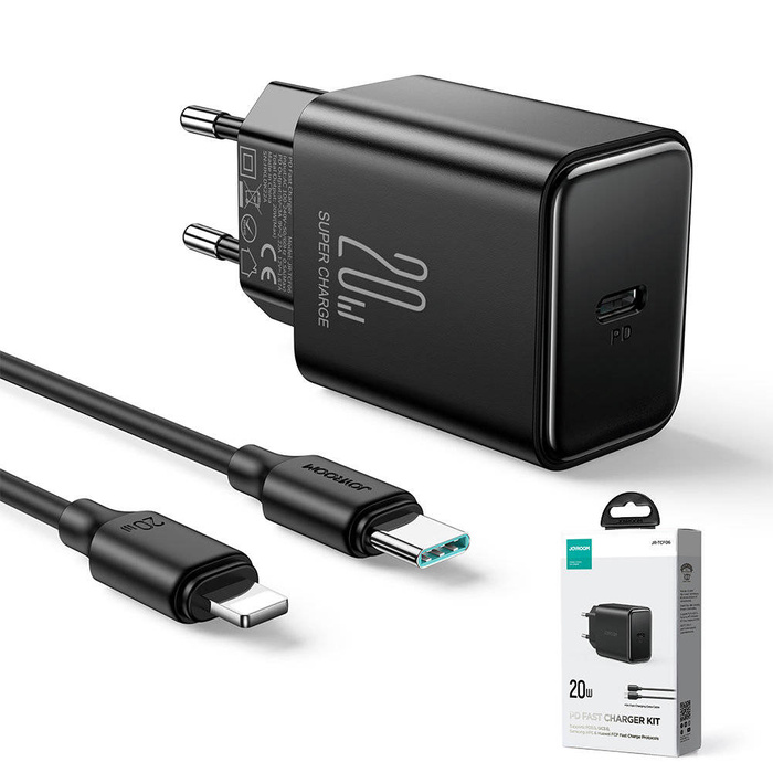 Ładowarka USB C 20W PD Joyroom JR-TCF06 z kablem USB C - Lightning | czarna