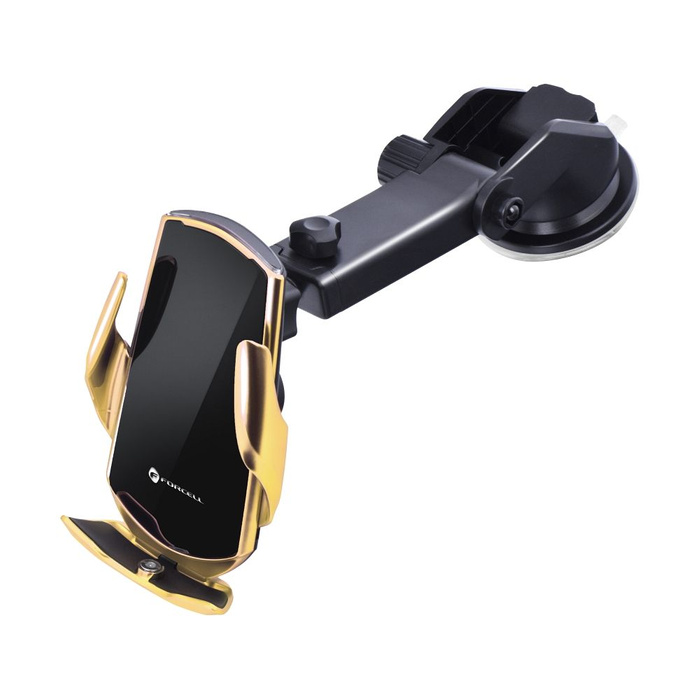 FORCELL uchwyt z ładowaniem indukcyjnym automatyczny + adapt. magnetyczne HS1 Qi 15W złoty