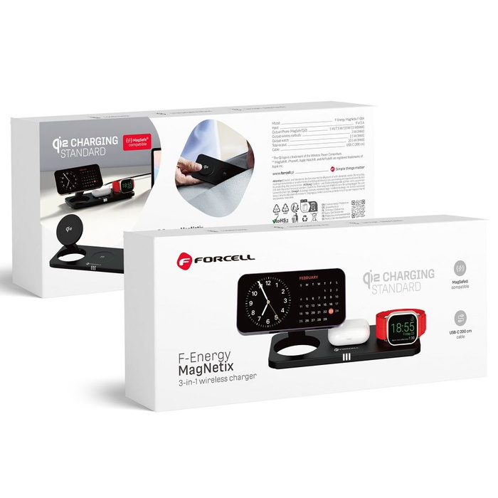 Ładowarka indukcyjna Forcell F-Energy 3w1 MagNetix USB C Qi2 20,5W zgodna z MagSafe czarna 0INT