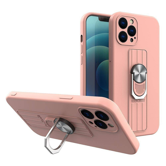 ETUI Ring Case silikonowe etui z uchwytem na palec i podstawką do Samsung Galaxy S22 Ultra różowy CASE
