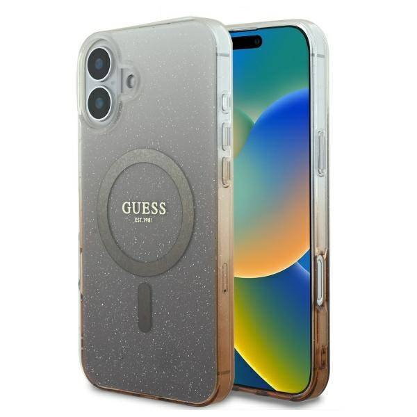 Etui Guess iPhone 16 6.1" brązowy/brown hardcase IML Glitter Gradient MagSafe