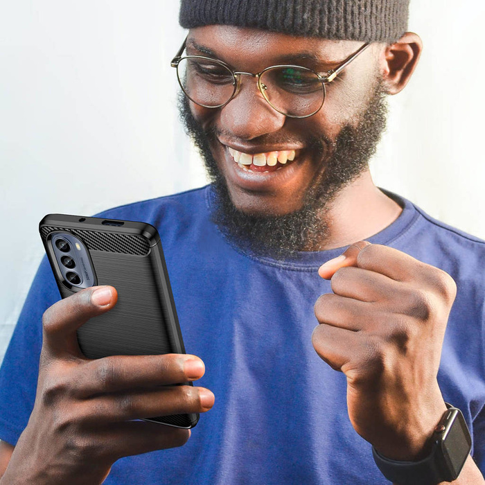 Etui Carbon Case etui do Motorola Moto G62 5G elastyczny silikonowy karbonowy pokrowiec czarne Case