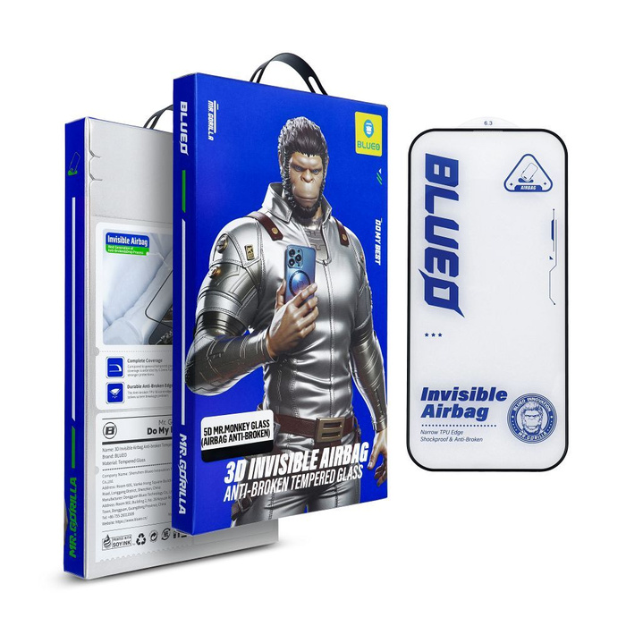 Szkło Hartowane 5D Mr. Monkey Glass - Apple iPhone 14 Pro Max czarny (Airbag Anti-broken)