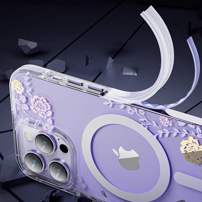 Etui Kingxbar Flora Series Magnetyczne Etui iPhone 14 Plus Magsafe Ozdobione Nadrukiem W Kwiaty Orchid Case