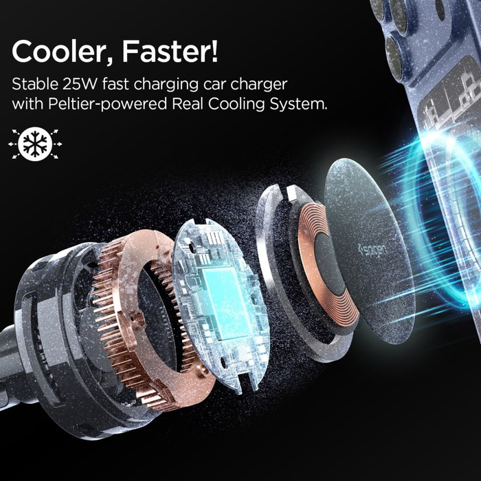 UCHWYT Z ŁADOWARKĄ BEZPRZEWODOWĄ SPIGEN ESSENTIAL EV25MFAQ Qi2.2 PELTIER MAGSAFE DO KRATKI NAWIEWU CZARNA