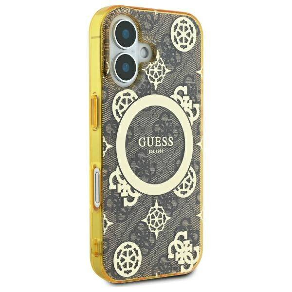 Etui Guess iPhone 16 6.1" brązowy/brown hardcase IML Peony On 4G Background MagSafe