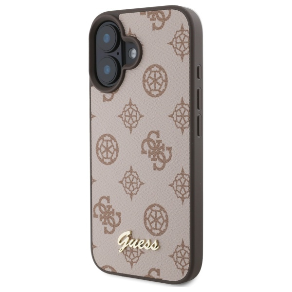 Etui Guess iPhone 16 brązowy/brown HC MagSafe PU Peony Script