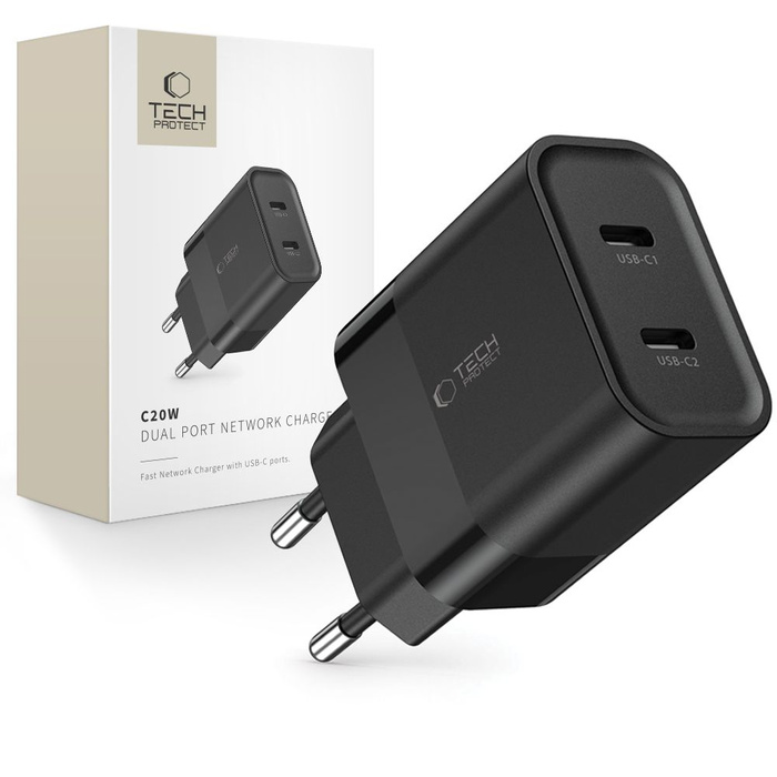 ŁADOWARKA TECH-PROTECT C20W 2-PORT NETWORK CHARGER PD20W BLACK