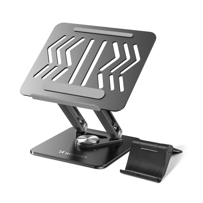 Podstawka pod laptopa Wozinsky WRS-CPY84SB 360 aluminiowa + Gratis! podstawka do smartfona - czarna