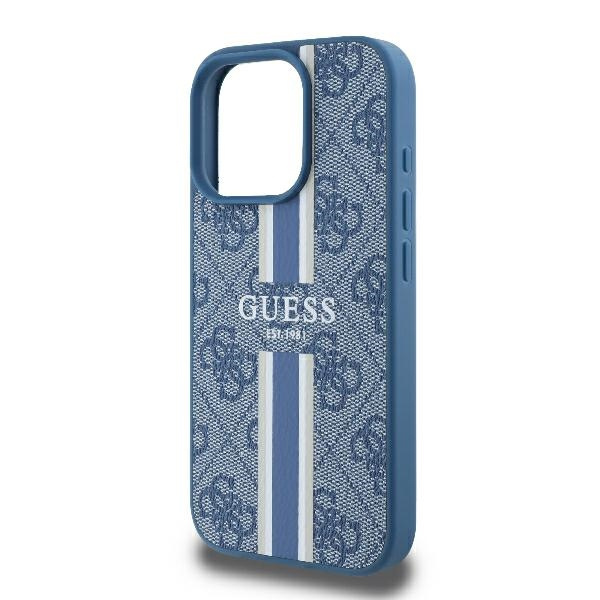 Etui Guess iPhone 16 Pro 6.3" niebieski/blue hardcase 4G Printed Stripes MagSafe