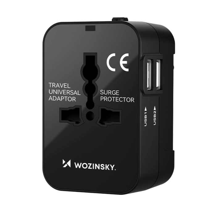 Adapter podróżny Wozinsky WUTWC uniwersalny 24W UE / US / AUS / UK / 2x USB-A - czarny