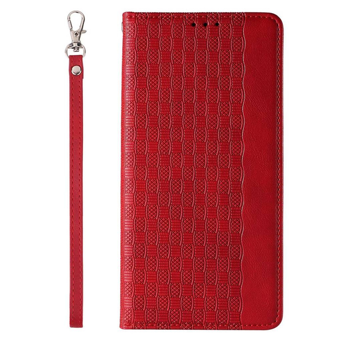 Magnet Strap Case etui iPhone 14 Pro Max pokrowiec z klapką portfel mini smycz podstawka czerwone