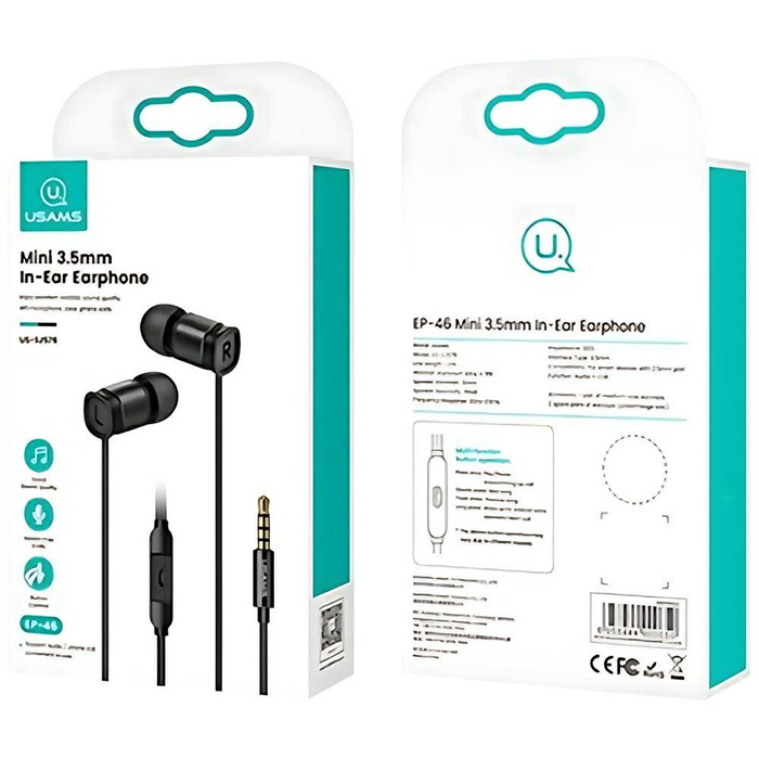 USAMS Słuchawki EP-46 jack 3,5 mm czarny/black 1,2m HSEP4601