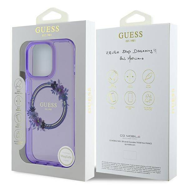 Etui Guess iPhone 16 Pro 6.3" purpurowy/purple hardcase IML Flowers Wreath MagSafe