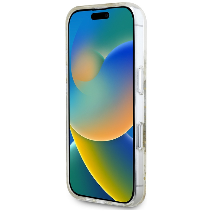 Etui Guess Resin Flowers Glitter MagSafe do iPhone 16 beżowy