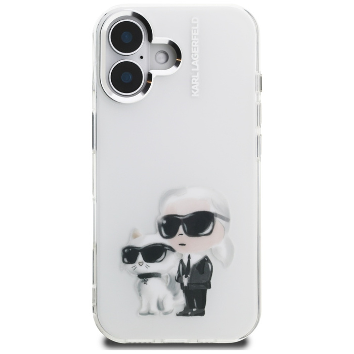 Etui Karl Lagerfeld IML Aquarelle Karl   & Choupette & Logo do iPhone 16 biały