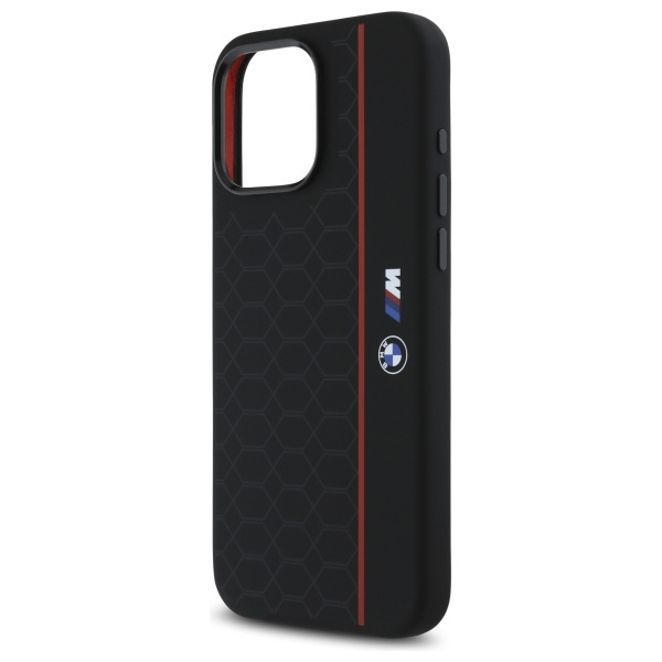Etui BMW iPhone 16 Pro Max czarny/black hardcase Silicone Hexagon Red Line MagSafe