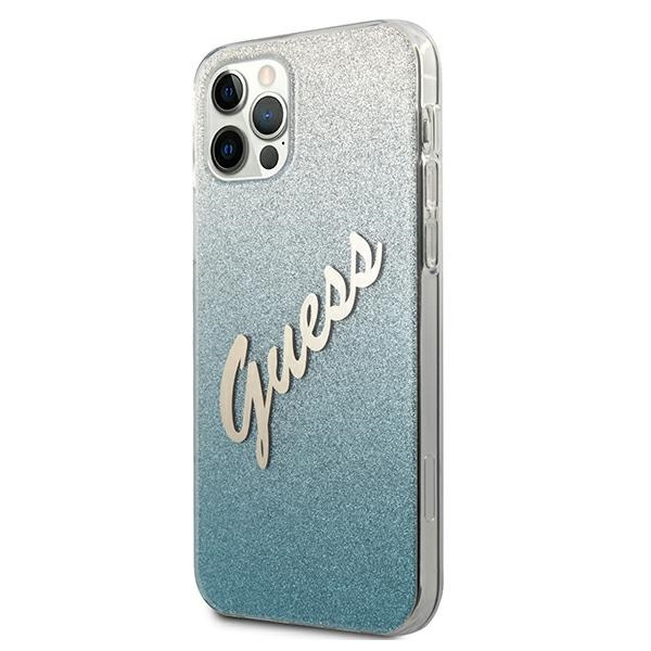 Etui GUESS Apple iPhone 12 12 Pro Glitter Gradient Script Niebieski Hardcase