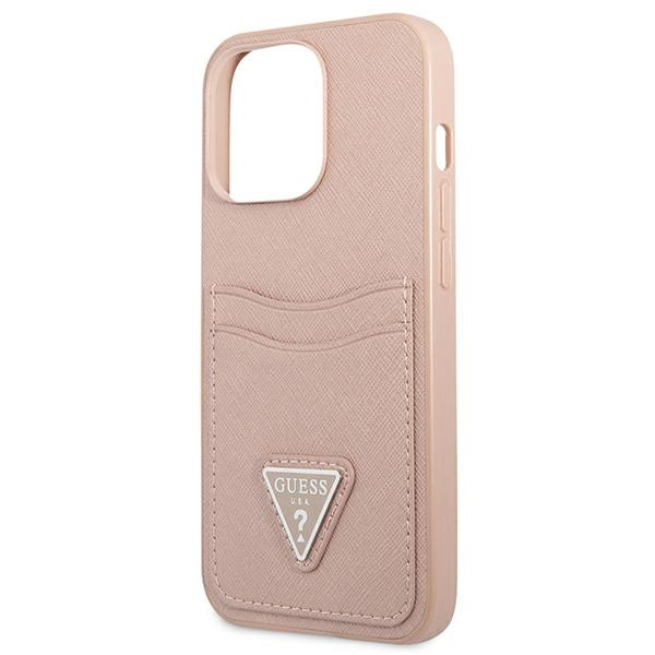 Etui GUESS Apple iPhone 13 Pro Max Saffiano Triangle Logo Cardslot Różowy Hardcase