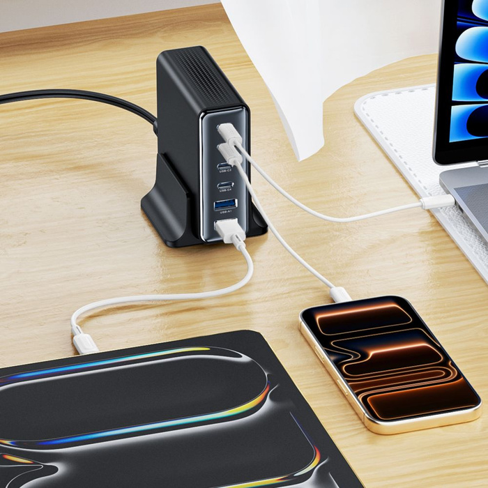 TECH-PROTECT DC160W-GAN 6-PORT DESKTOP CHARGER PD 160W / QC3.0 BLACK