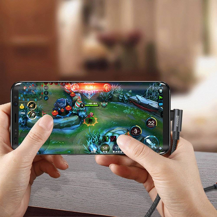 Baseus MVP Elbow Type dwustronny kątowy kabel przewód z bocznym wtykiem micro USB 2m 1.5A czarny (CAMMVP-B01)