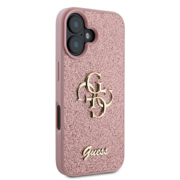 Etui Guess iPhone 16 6.1" różowy/pink hardcase Fixed Glitter Big 4G