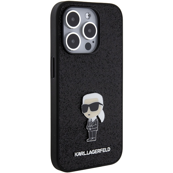 Etui Karl Lagerfeld KLHCP15LGKNPSK iPhone 15 Pro 6.1" czarny/black hardcase Fixed Glitter Ikonik Logo Metal Pin