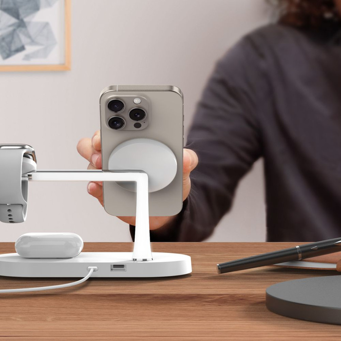 Ładowarka Indukcyjna Tech-Protect A12 3 In1 Magnetic Magsafe Wireless Charger White