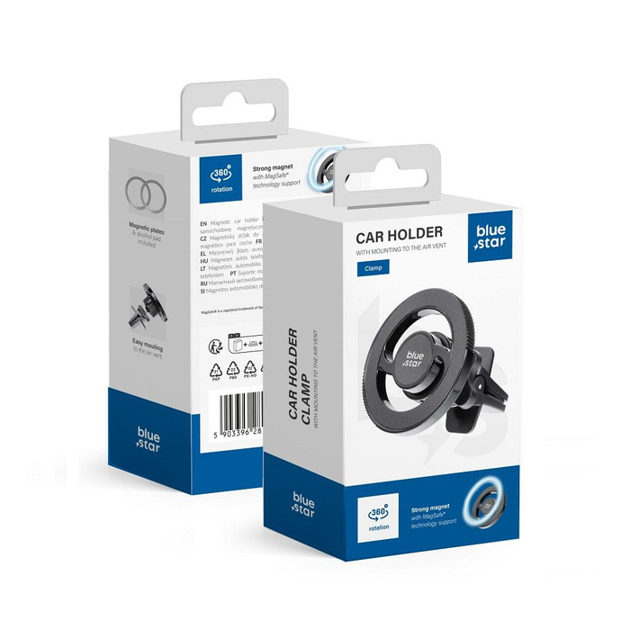 Uchwyt na telefon do samochodu magnetyczny zgodny z MagSafe Blue Star Clamp do kratki czarny 