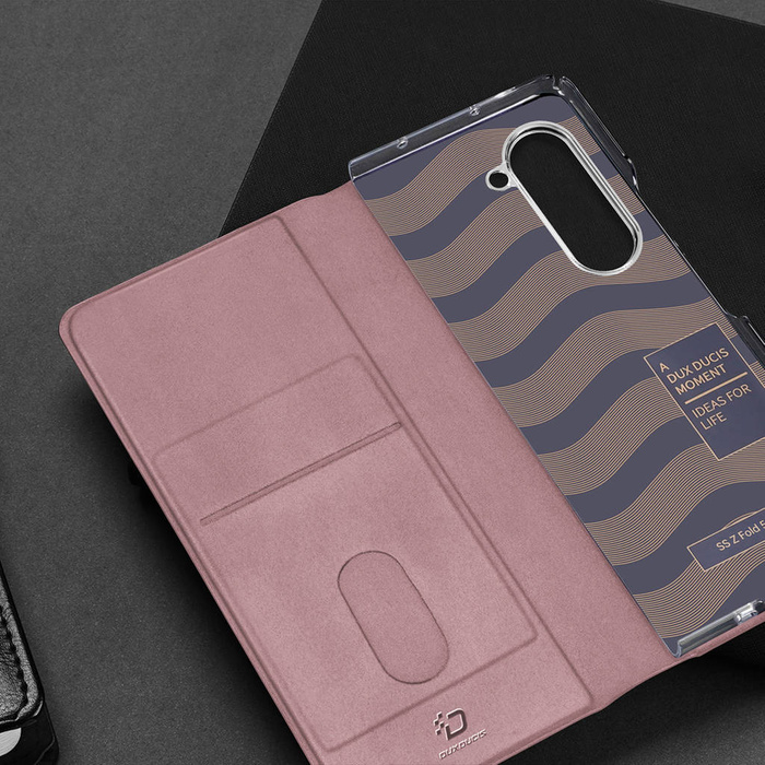 Etui Skórzane etui z klapką i portfelem do Samsung Galaxy Z Fold 5 5G Dux Ducis Bril - różowe Case
