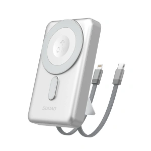 Powerbank Dudao K29 10000mAh PD 20W z MagSafe z metalową obudową, podstawką i wbudowanymi kablami USB-C/Lightning - srebrny