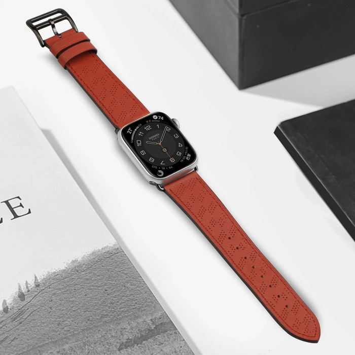 Pasek skórzany Strap Leather do Apple Watch 42 / 44 / 45 / 49 mm opaska bransoleta - czerwony