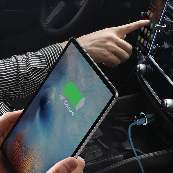 Baseus Golden Contactor Pro szybka ładowarka samochodowa USB Typ C / USB 40 W Power Delivery 3.0 Quick Charge 4+ SCP FCP AFC + kabel USB - USB Typ C szary (TZCCJD-0G)