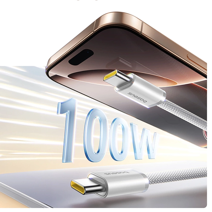 Kabel Baseus Dynamic 4 Pro 100W USB-C - USB-C magnetyczny 1m - biały
