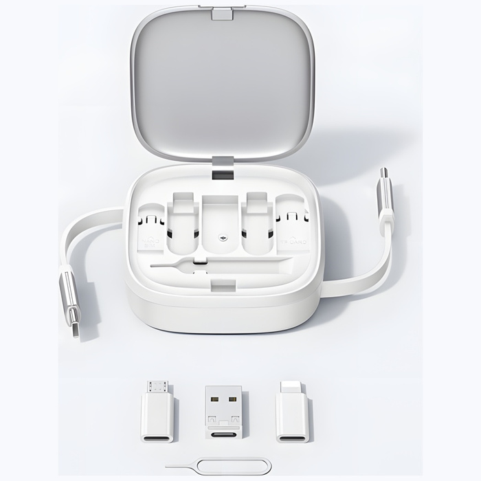 USAMS Kabel rozwijany 3w1 z pudełkiem MicroUSB/USB-C/Lightning 60W fioletowy/purple SJ650USB03 (US-SJ650)