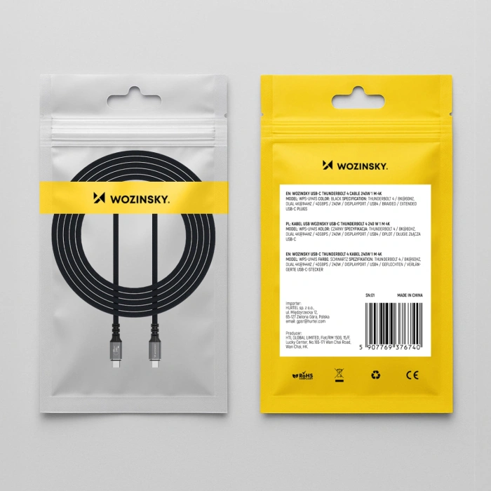 Kabel Wozinsky WPS-UY415S USB-C Thunderbolt 4 240W 1,5m 4K - czarny