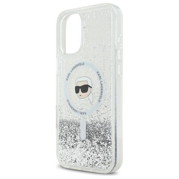 Etui Karl Lagerfeld iPhone 16 6.1" hardcase transparent Liquid Glitter Karl Head Magsafe