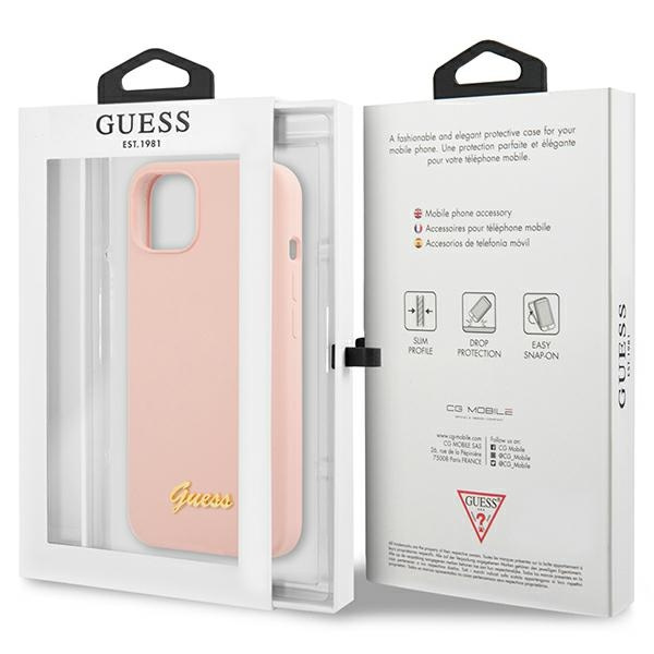 Etui Guess Guhcp13mlslmglp iPhone 13 6,1" Jasnoróżowy/light Pink Hardcase Silicone Script Gold Logo Case