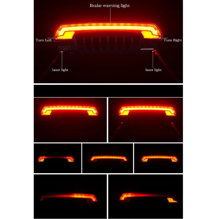 Lampka rowerowa tylna Rockbros LKWD-R1 z laserem i pilotem + kabel micro USB - USB-A - czarna