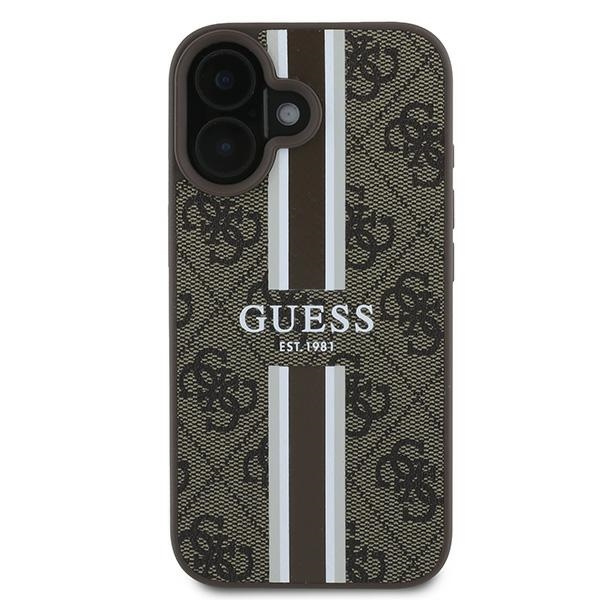 Etui Guess iPhone 16 Plus brązowy/brown MagSafe 4G Printed Stripes