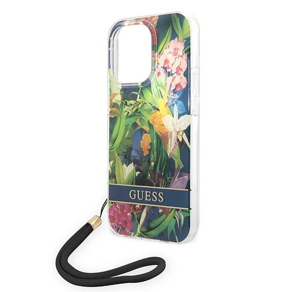 Etui GUESS Apple iPhone 14 Pro Max Flower Strap Niebieski Hardcase